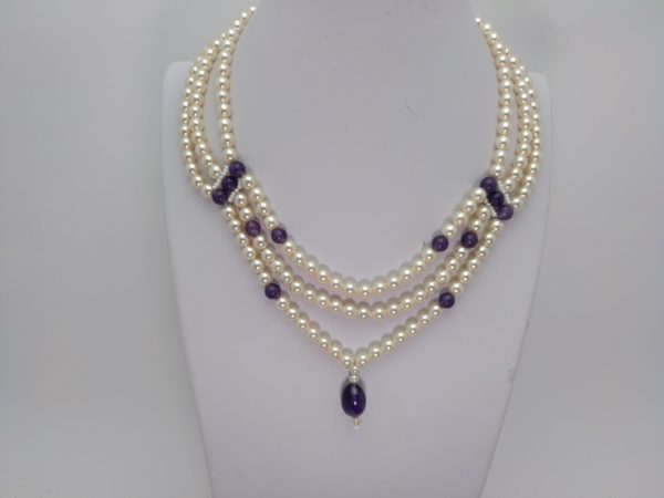 Collar En Perlas Y Amatistas Transparentes &Quot;Elegante&Quot;