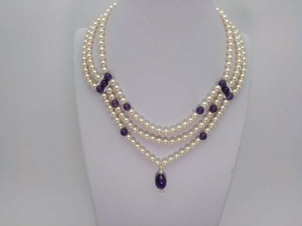 Collar En Perlas Y Amatistas Transparentes &Quot;Elegante&Quot; - Imagen 2