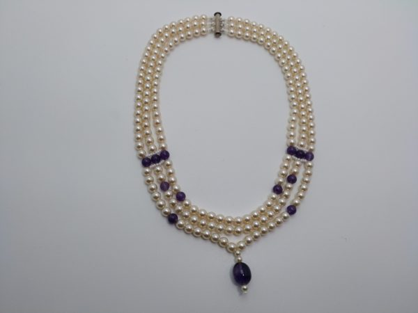 Collar En Perlas Y Amatistas Transparentes &Quot;Elegante&Quot; - Imagen 3